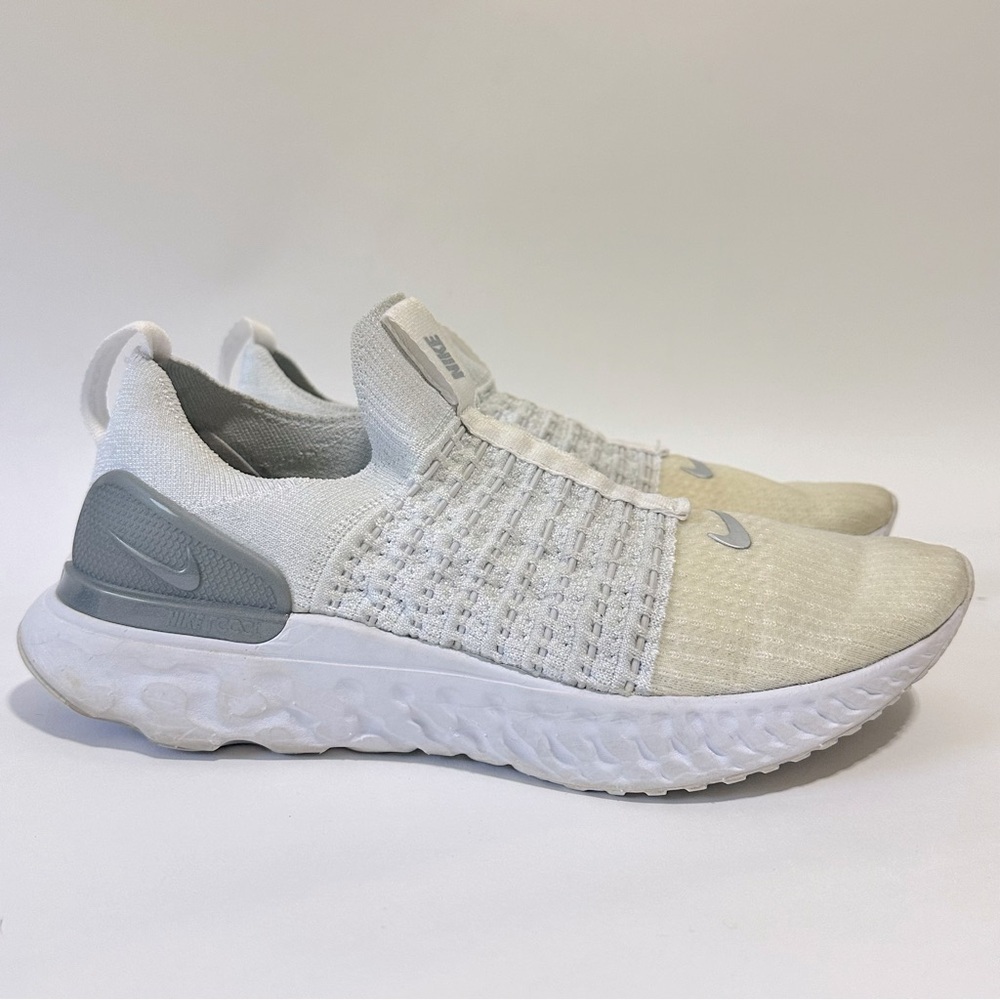 Nike React Phantom Run Flyknit 2 White Silver running pull on sneakers - Picture 9 of 12